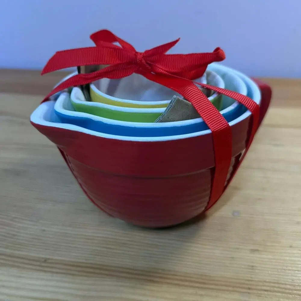Colorful Ceramic Nesting Measuring Cups Set of 4 Red Blue Green Yellow